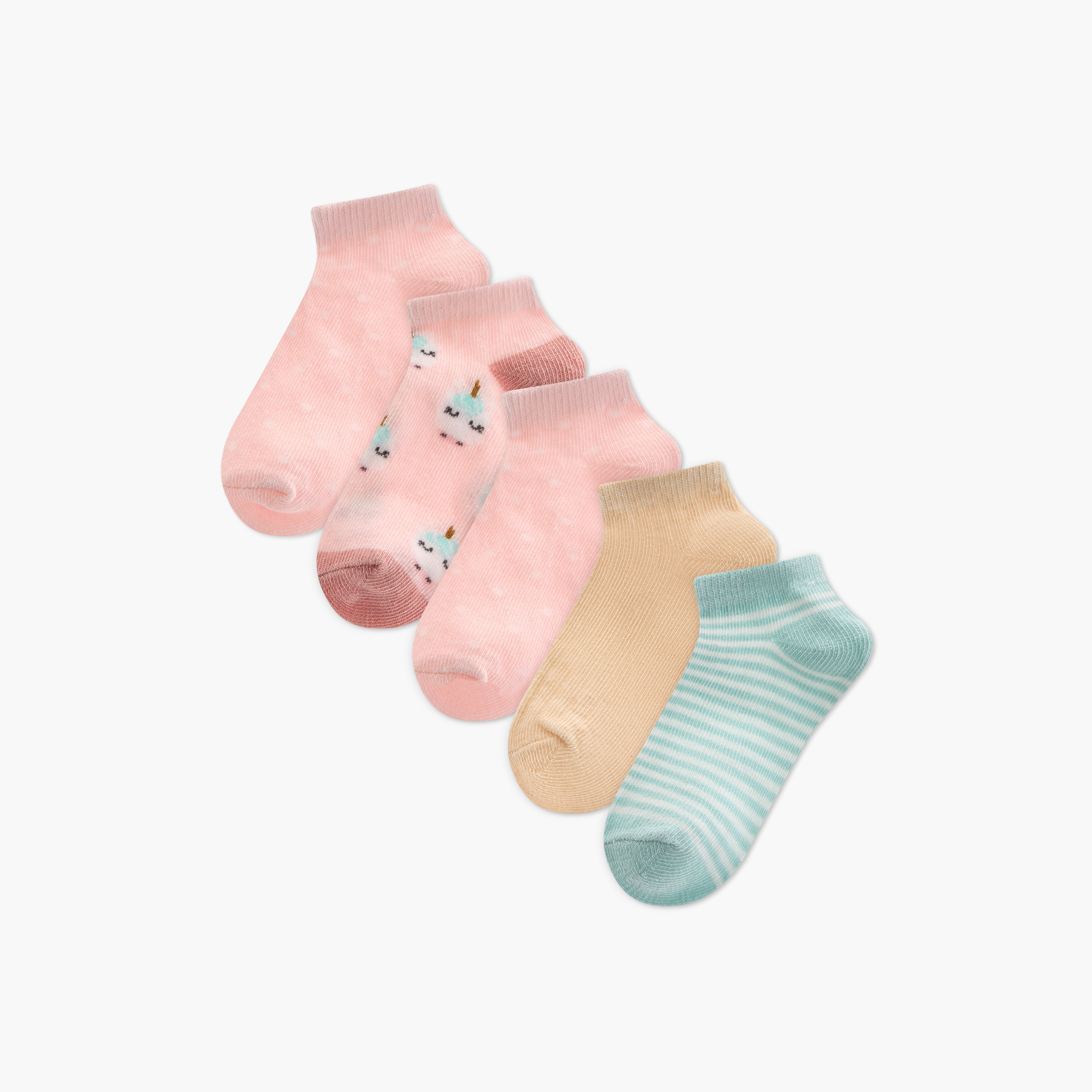 طقم جوارب 5 أزواج متنوعة بطول الكاحل من بيرفيت-girls-accessories-socks-image-1