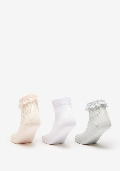 Textured Frill Ankle Length Socks - Set of 3-Girl%27s Socks & Tights-image-2