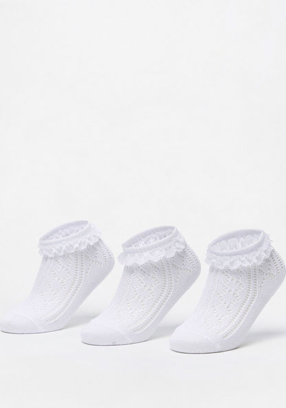 Textured Frill Ankle Length Socks - Set of 3-Girl%27s Socks & Tights-image-0