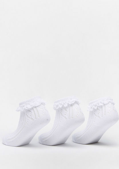 Textured Frill Ankle Length Socks - Set of 3-Girl%27s Socks & Tights-image-1