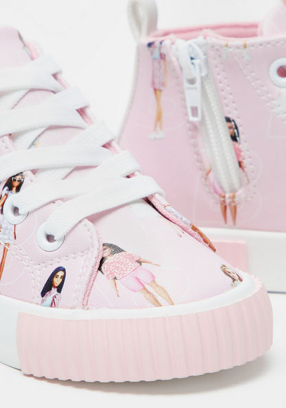 Barbie Print Sneakers with Lace-Up Closure and Pull Up Tab