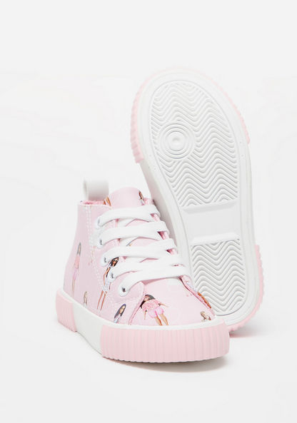 Barbie Print Sneakers with Lace-Up Closure and Pull Up Tab