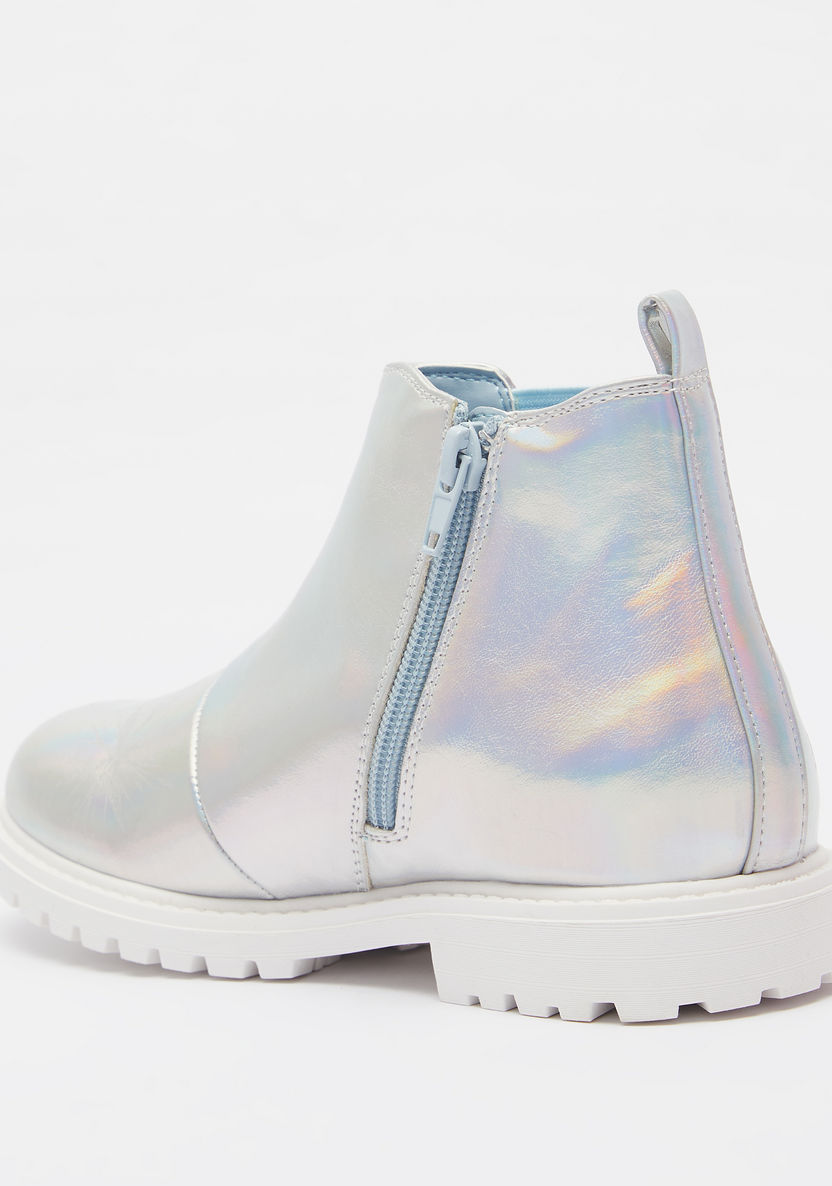 Frozen Print Low Ankle Boots with Zip Closure and Pull Tab Detail-Girl%27s Boots-image-2