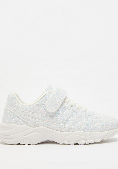 Little Missy Glitter Textured Sneakers with Hook and Loop Closure-Girl%27s Sneakers-image-0