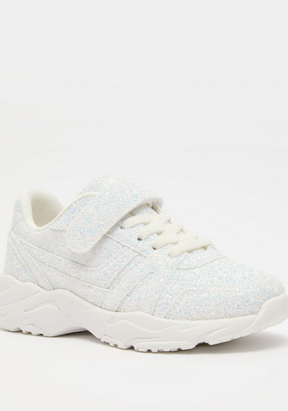 Little Missy Glitter Textured Sneakers with Hook and Loop Closure-Girl%27s Sneakers-image-1