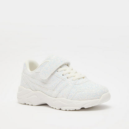 Little Missy Glitter Textured Sneakers with Hook and Loop Closure