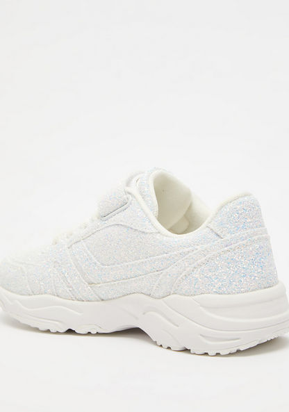 Little Missy Glitter Textured Sneakers with Hook and Loop Closure