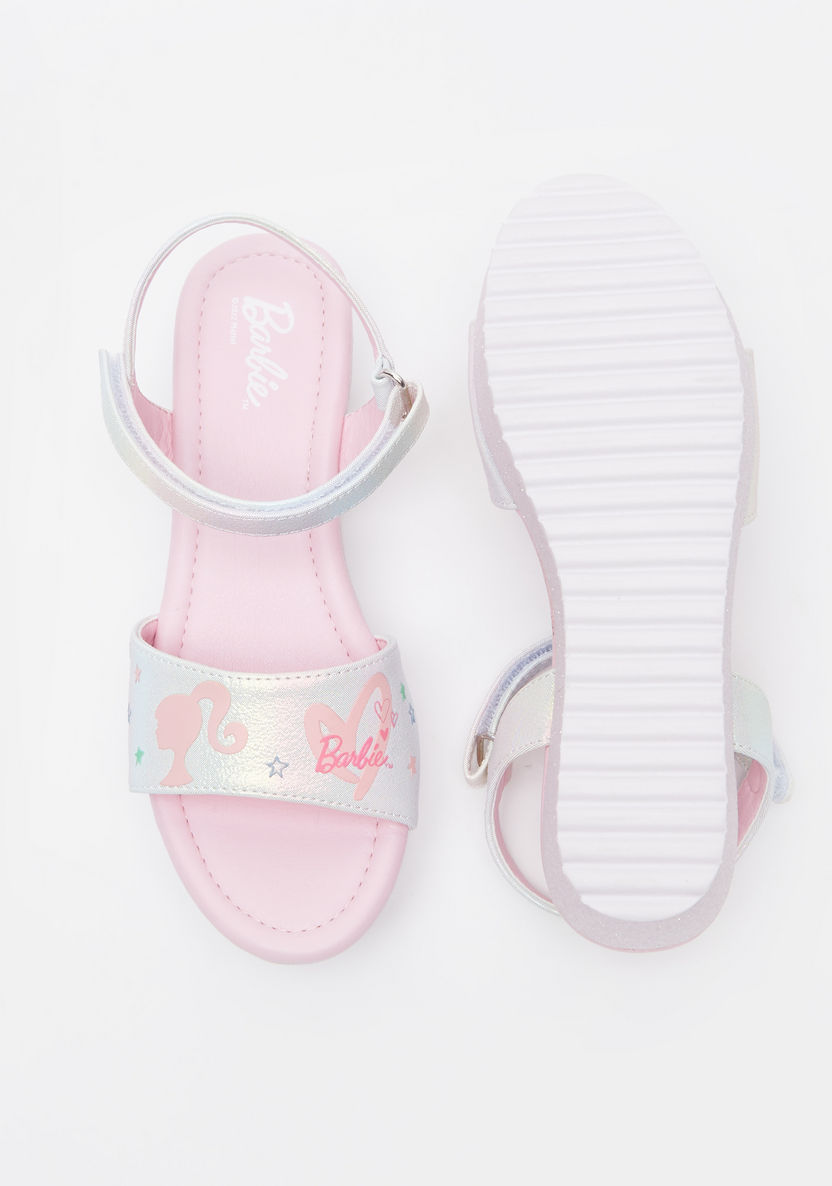 Barbie Print Flat Sandals with Hook and Loop Closure-Girl%27s Sandals-image-4