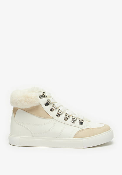 Lee Cooper Women's High Top Sneakers with Lace-Up Closure and Fur Detail-Women%27s Sneakers-image-1