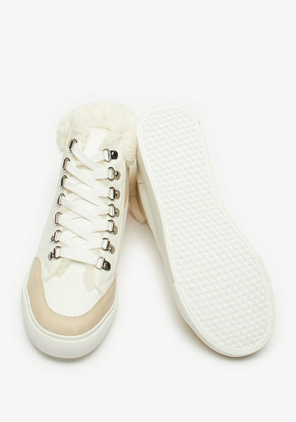 Lee Cooper Women's High Top Sneakers with Lace-Up Closure and Fur Detail-Women%27s Sneakers-image-2