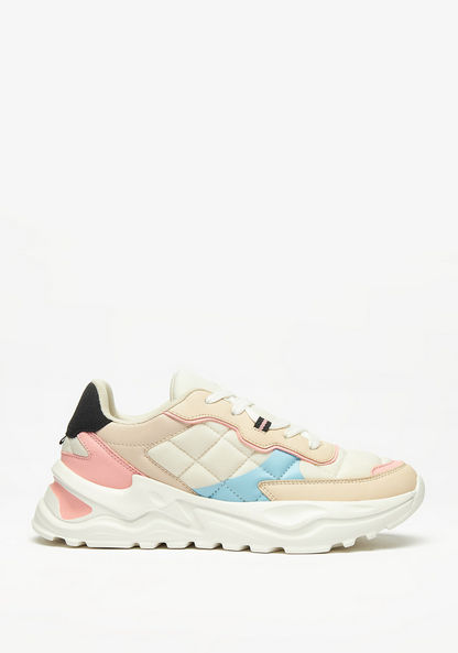 Missy Quilted Colourblock Sneakers with Lace-Up Closure