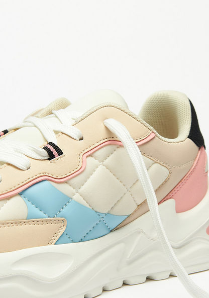 Missy Quilted Colourblock Sneakers with Lace-Up Closure