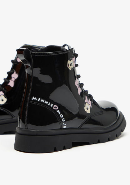 Minnie Mouse Print Hight Cut Boots with Lace-Up Closure