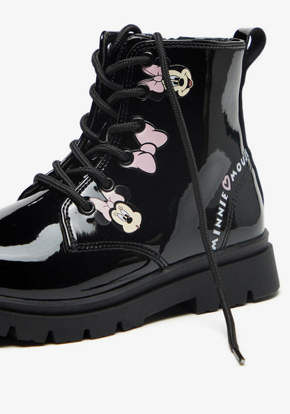 Minnie Mouse Print Hight Cut Boots with Lace-Up Closure