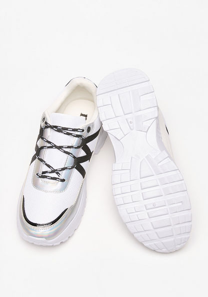 Missy Mesh Textured Sneakers with Holographic Detail and Lace-Up Closure-Women%27s Sneakers-image-2