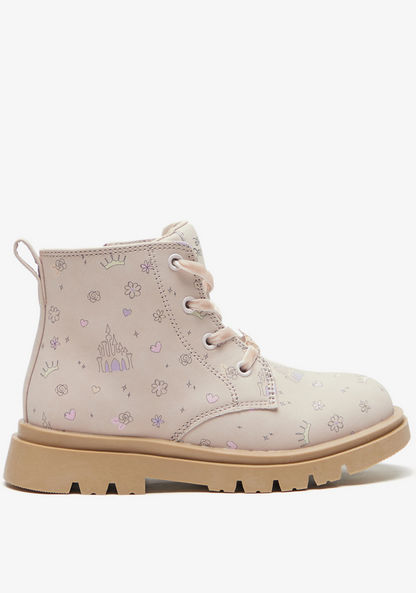Princess Print High Cut Boots with Lace-Up Closure-Girl%27s Boots-image-0