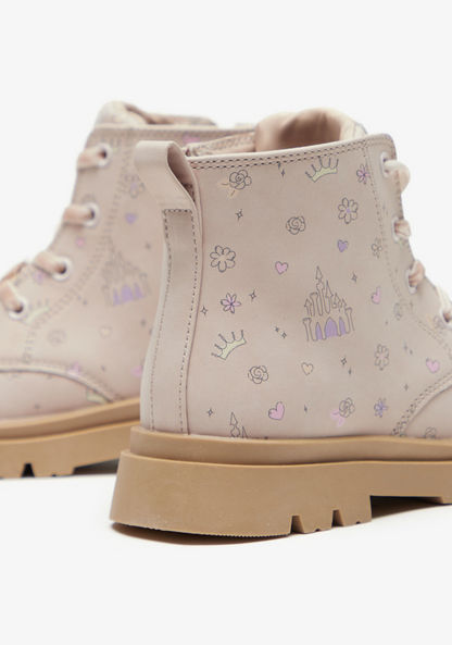 Princess Print High Cut Boots with Lace-Up Closure-Girl%27s Boots-image-2