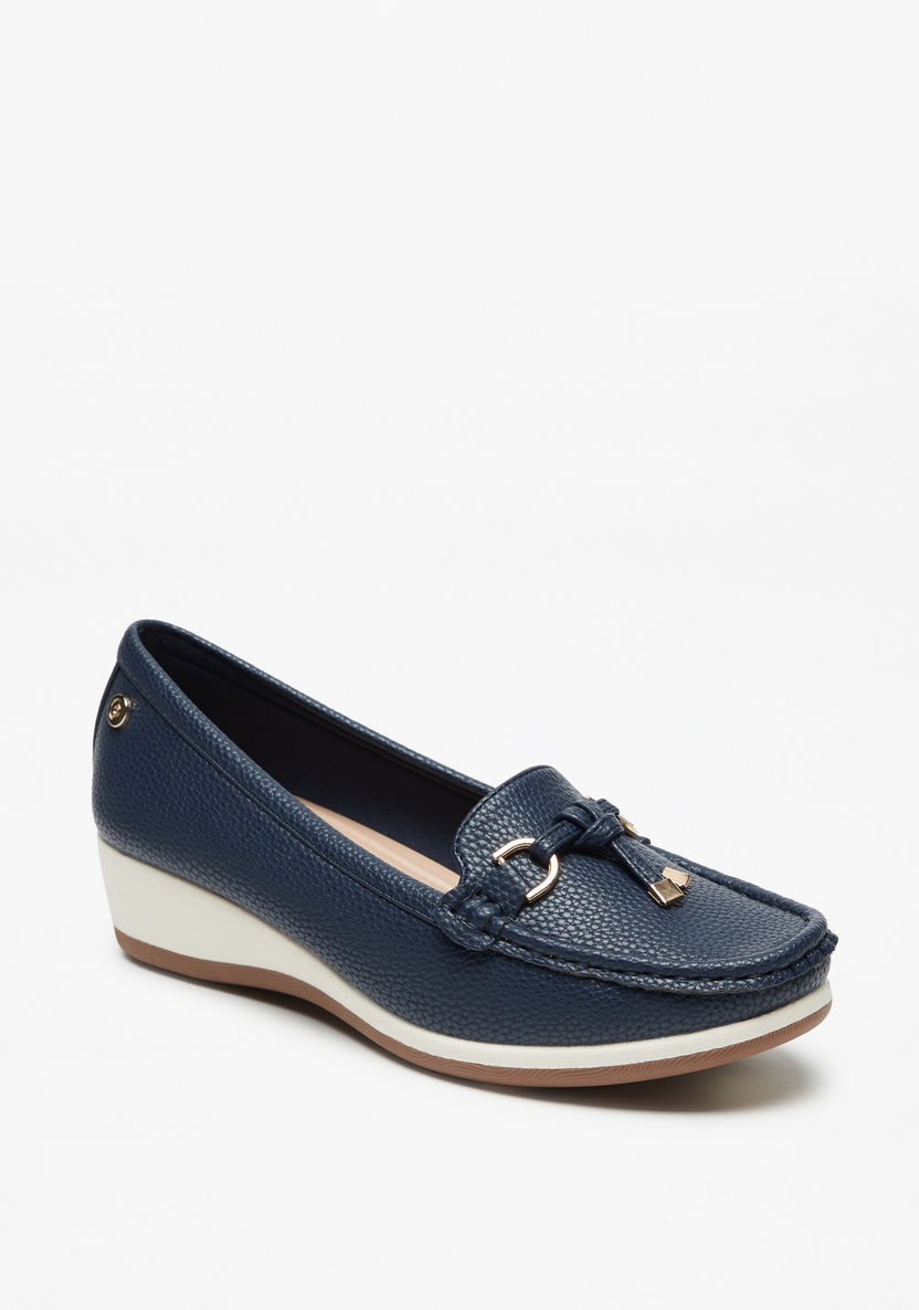 Le Confort Slip-On Loafers with Bow Accent and Wedge Heels-Women%27s Casual Shoes-image-0