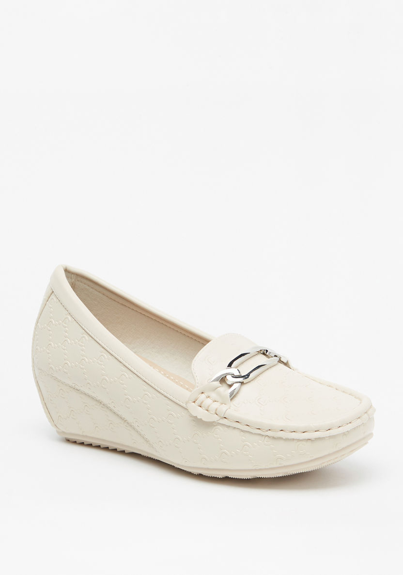 Le Confort Textured Slip-On Loafers with Wedge Heels-Women%27s Casual Shoes-image-0