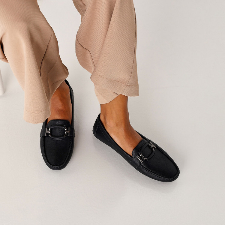 Le Confort Solid Slip-On Loafers with Metal Accent