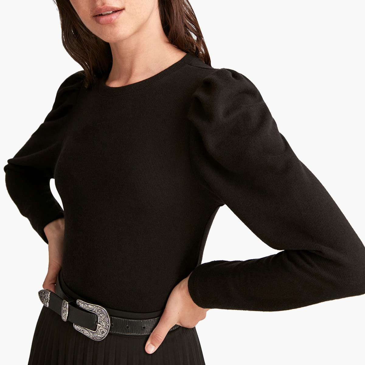 Trendyol Solid Crew Neck Blouse with Long Puffed Sleeves-women-clothing-shirtsandblouses-blouses-image-2
