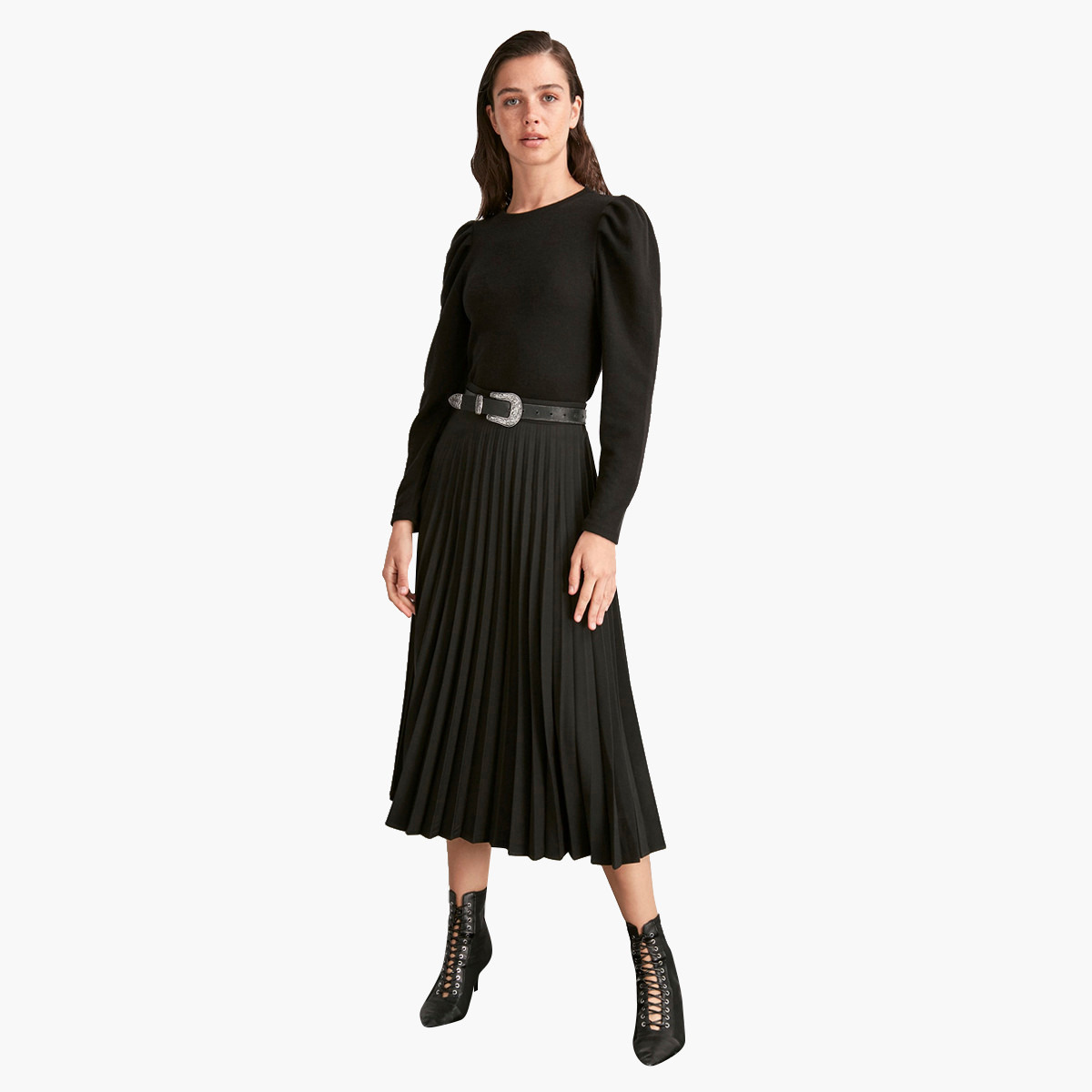 Trendyol Solid Crew Neck Blouse with Long Puffed Sleeves-women-clothing-shirtsandblouses-blouses-image-4