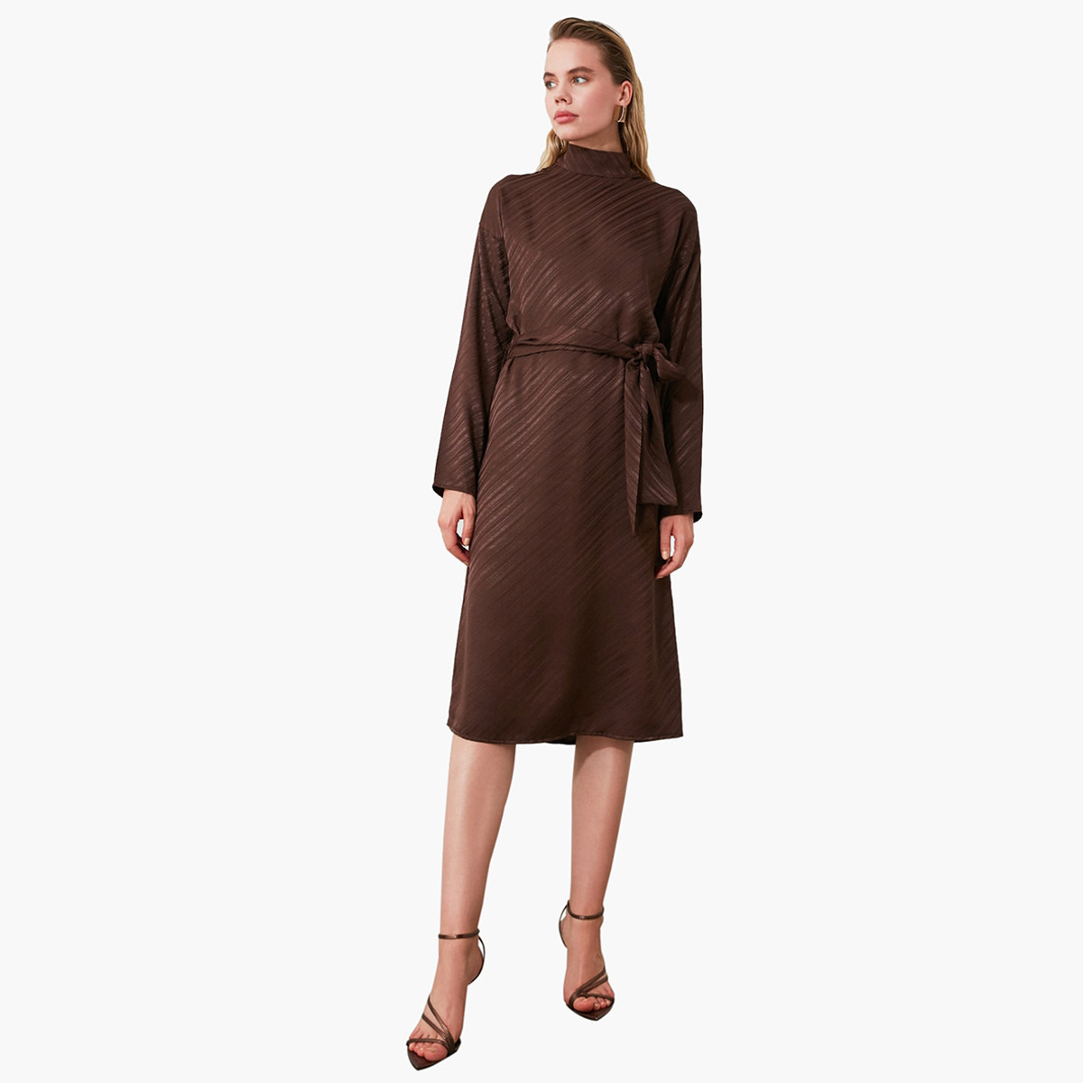 Trendyol Striped Midi Shift Dress with Tie-Up-women-clothing-dresses-image-1