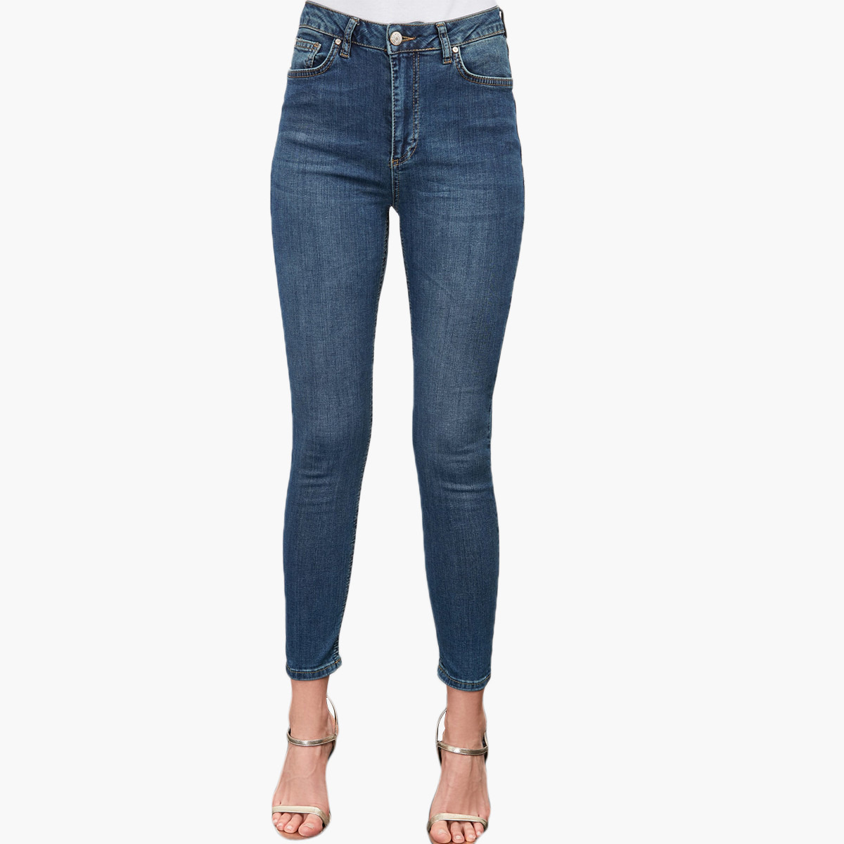بنطلون جينز سكيني سادة بخصر مرتفع وتفاصيل جيوب من ترينديول-women-clothing-bottoms-jeans-image-1