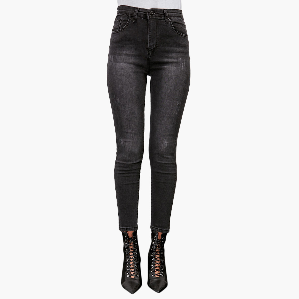 بنطلون جينز سكيني سادة بخصر متوسّط الإرتفاع وتفاصيل جيوب-women-clothing-bottoms-jeans-image-1