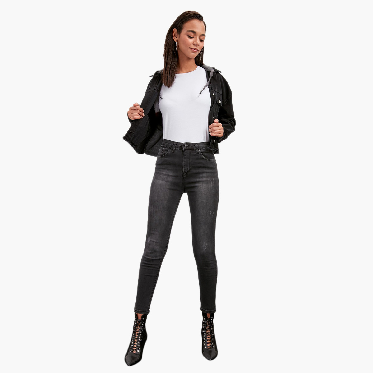بنطلون جينز سكيني سادة بخصر متوسّط الإرتفاع وتفاصيل جيوب-women-clothing-bottoms-jeans-image-2