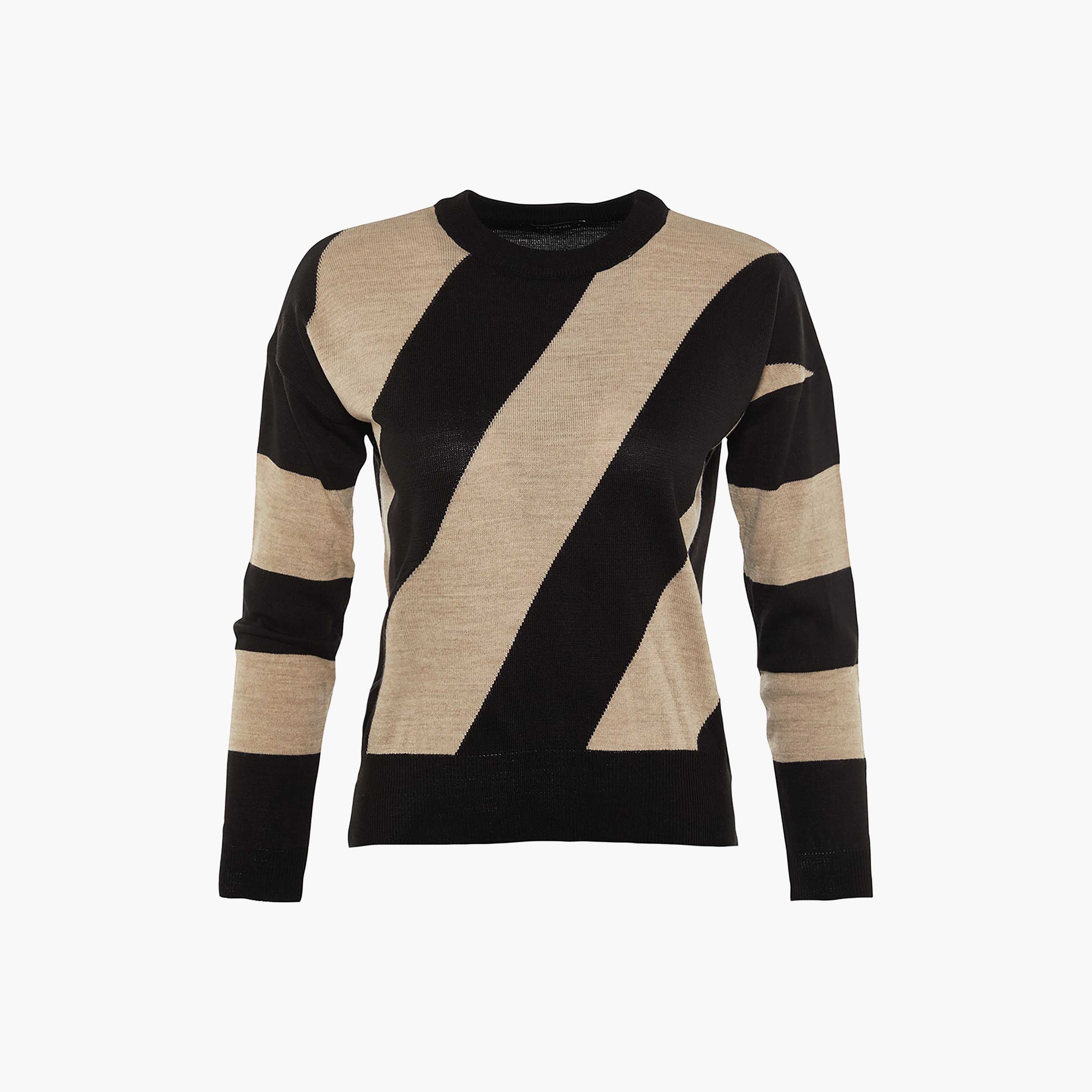 بلوفر حريمي مخطط بلون البيج بأكمام دروب شولدر من ترينديول ميلا-women-winterwear-cardigansandjumpers-jumpers-image-6