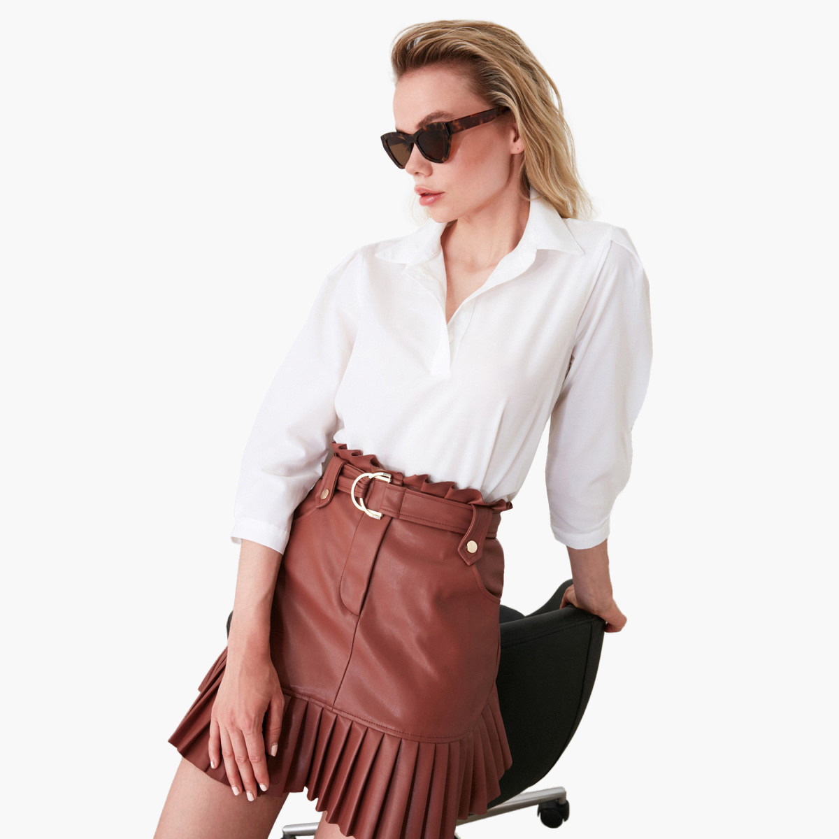 Trendyol Solid Collared Shirt with 3/4 Sleeves-women-clothing-shirtsandblouses-blouses-image-2
