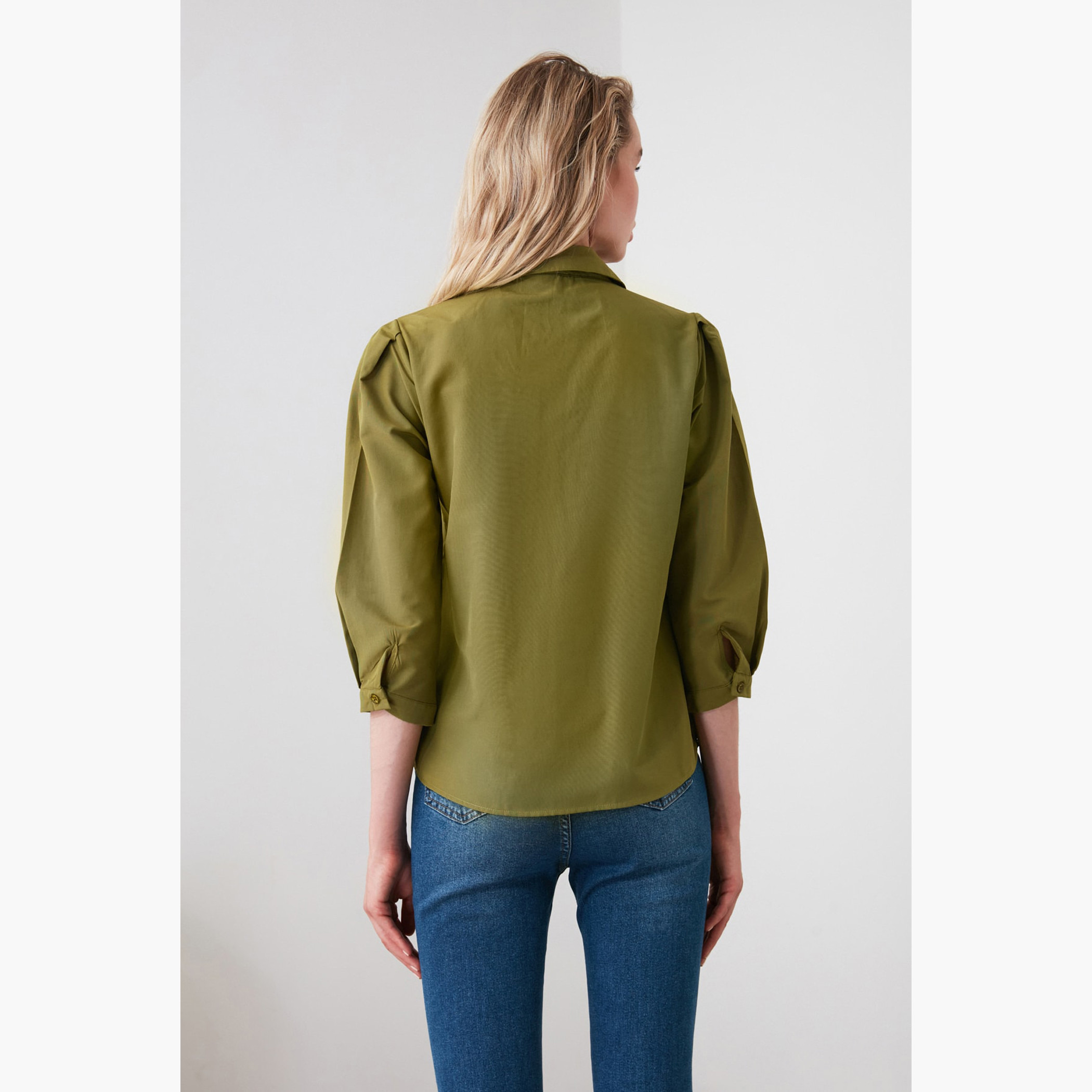 Trendyol Solid Collared Top with 3/4 Sleeves-women-clothing-shirtsandblouses-blouses-image-5
