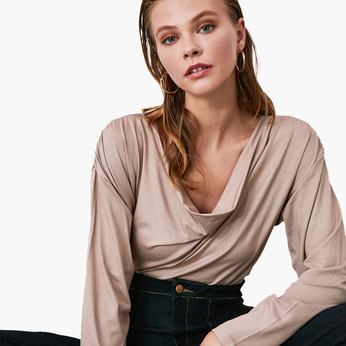 Trendyol Solid Cowl Neck Top with Long Sleeves-women-clothing-shirtsandblouses-blouses-image-3