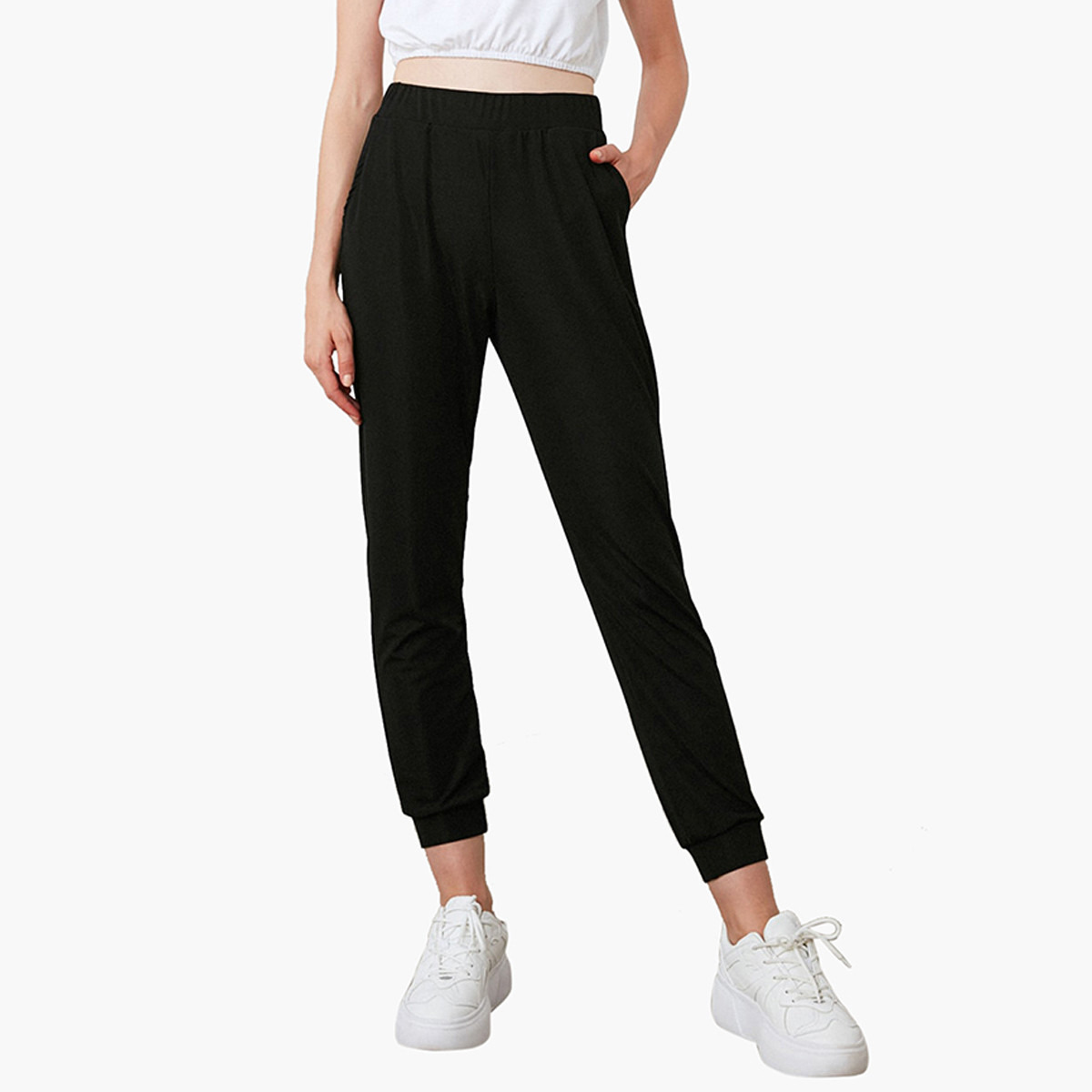 Trendyol Solid Mid-Rise Cuffed Joggers with Pockets-women-clothing-bottoms-joggers-image-1
