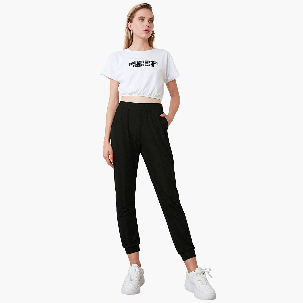 Trendyol Solid Mid-Rise Cuffed Joggers with Pockets-women-clothing-bottoms-joggers-image-2