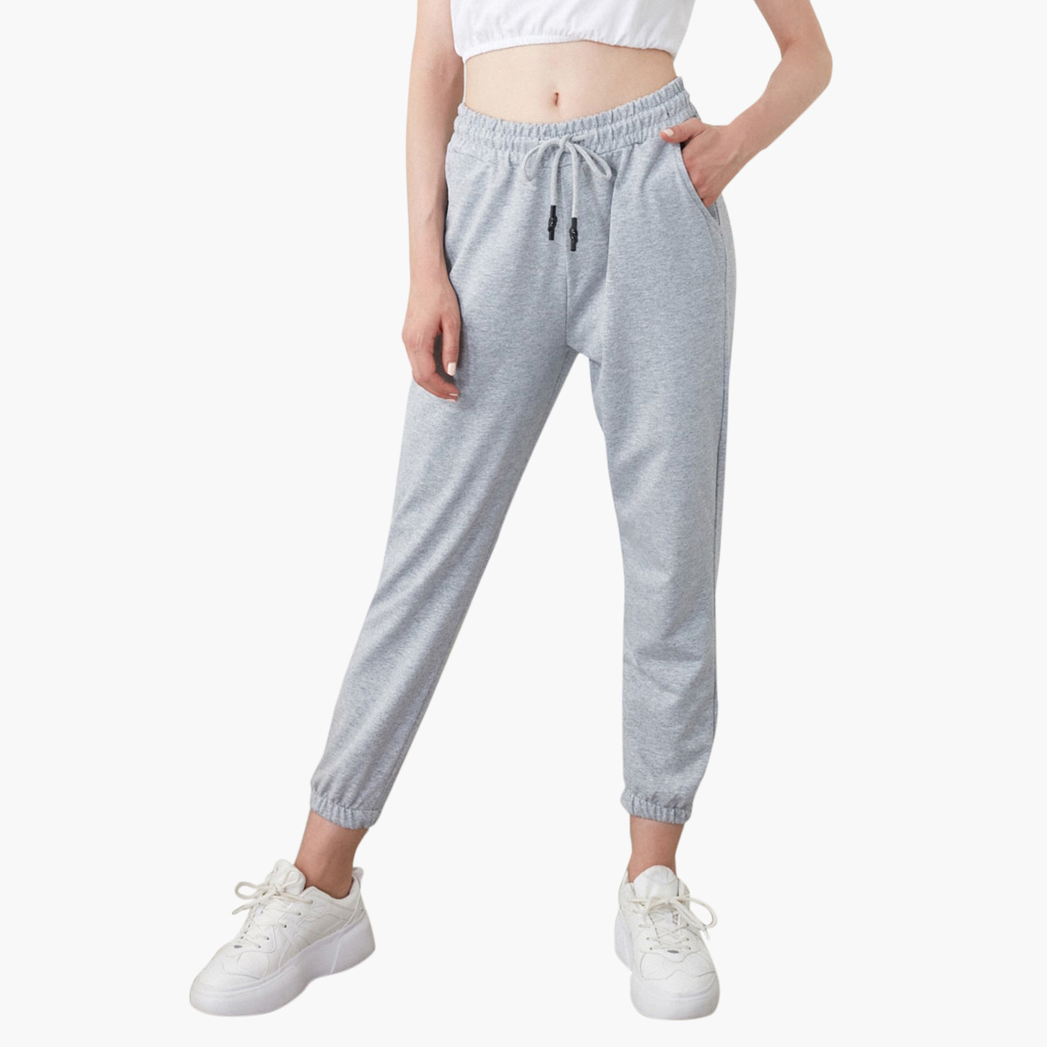 Trendyolmilla Women Cotton And Polyester Solid Grey Jogger-women-clothing-bottoms-joggers-image-1