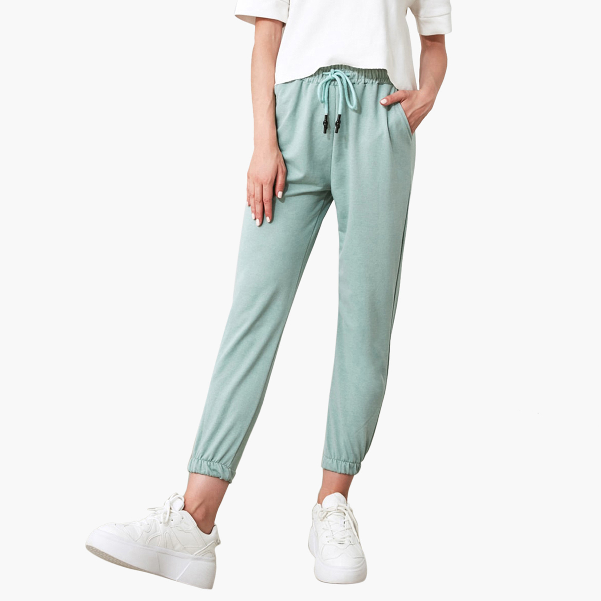 بنطلون رياضي سادة بخصر مطاطي متوسط الارتفاع من ترينديول-women-clothing-bottoms-joggers-image-3