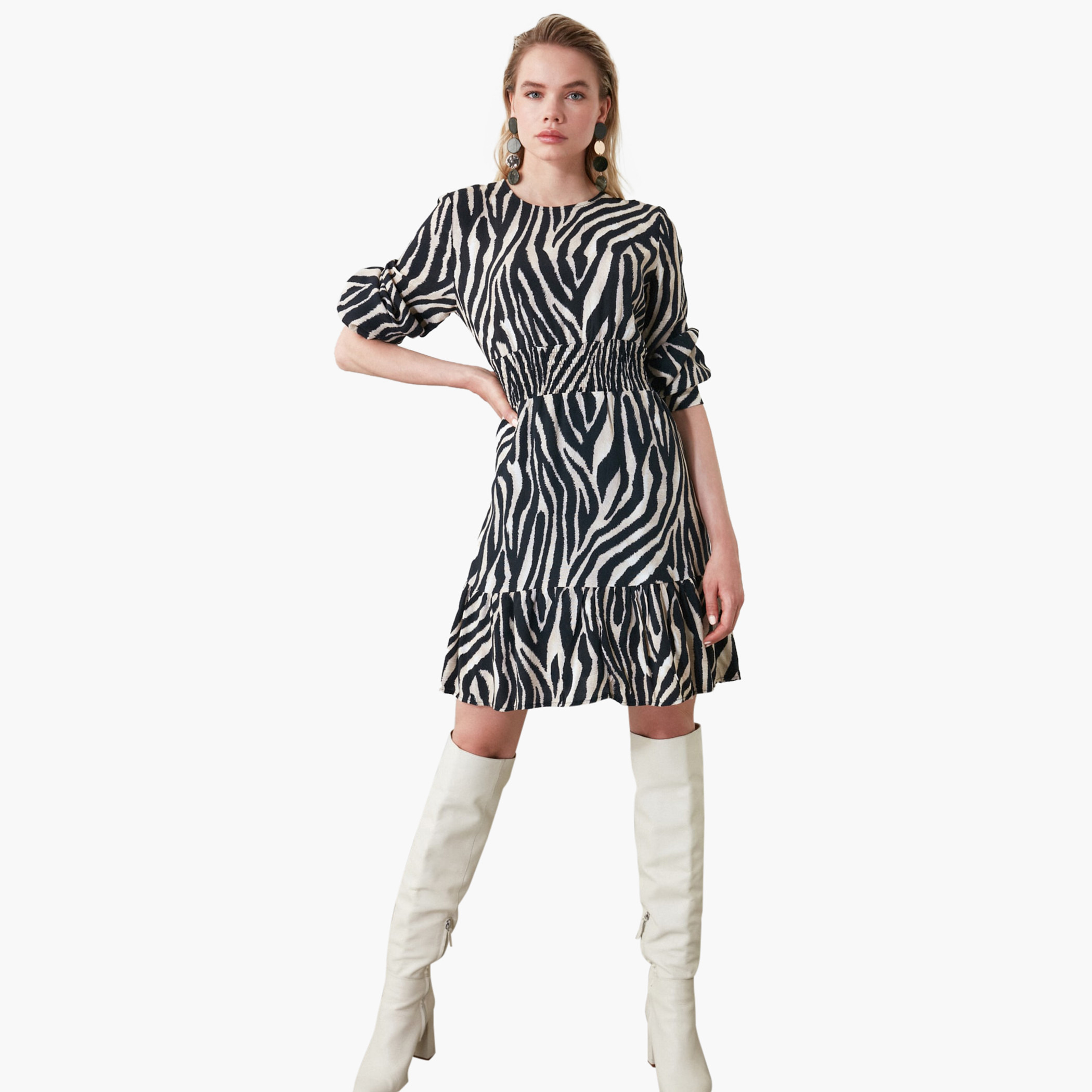 Trendyol Animal Print Mini Shift Dress with Long Sleeves-women-clothing-dresses-image-2