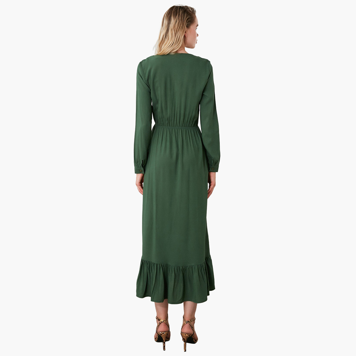 فستان إيه لاين ميدي بكشكشة وتفاصيل فتحة من ترينديول-women-clothing-dresses-image-4