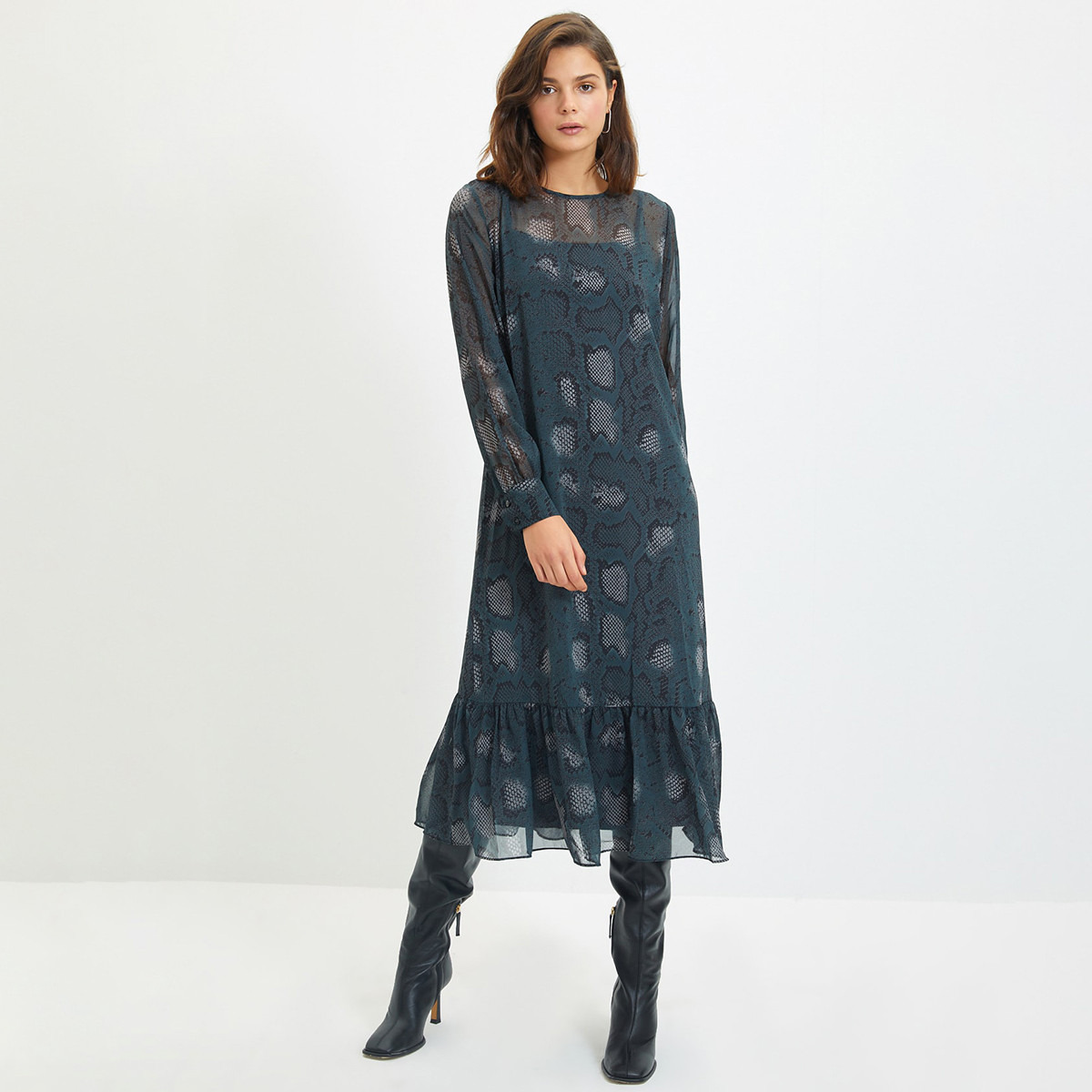 ترينديول أخضر متوسط الطول فستان-women-clothing-dresses-image-1