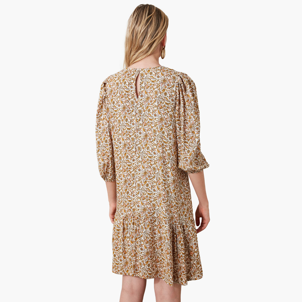 فستان واسع قصير بأكمام 3/4 و طبعات من ترينديول-women-clothing-dresses-image-2
