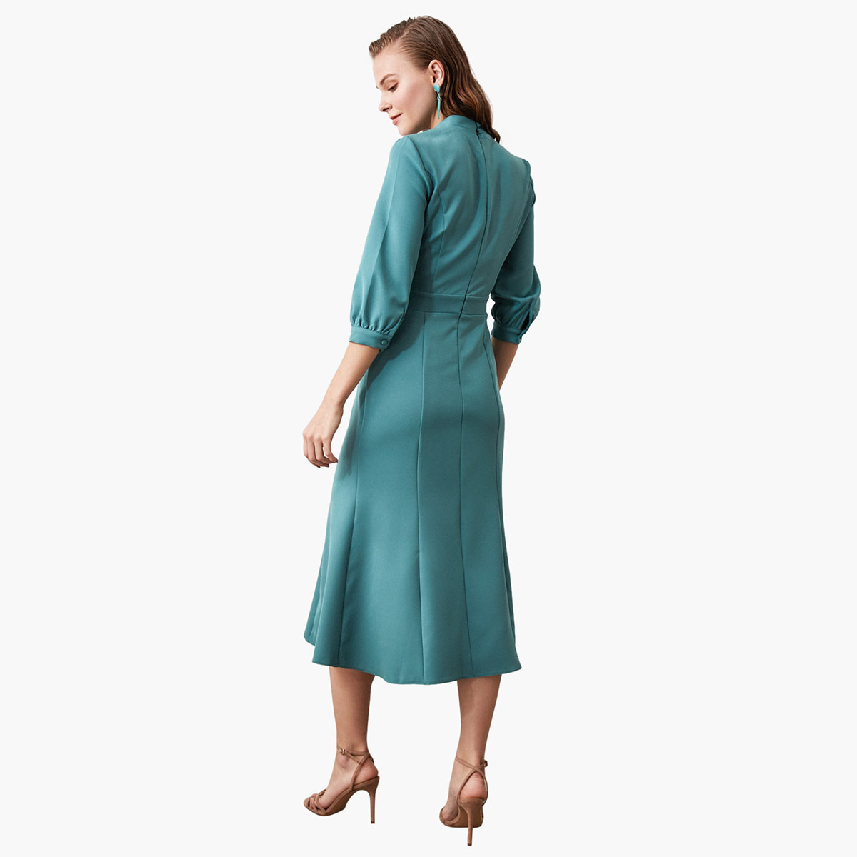 فستان سادة ميدي بقصّة ضيّقة وأكمام 3/4 من ترينديول-women-clothing-dresses-image-5
