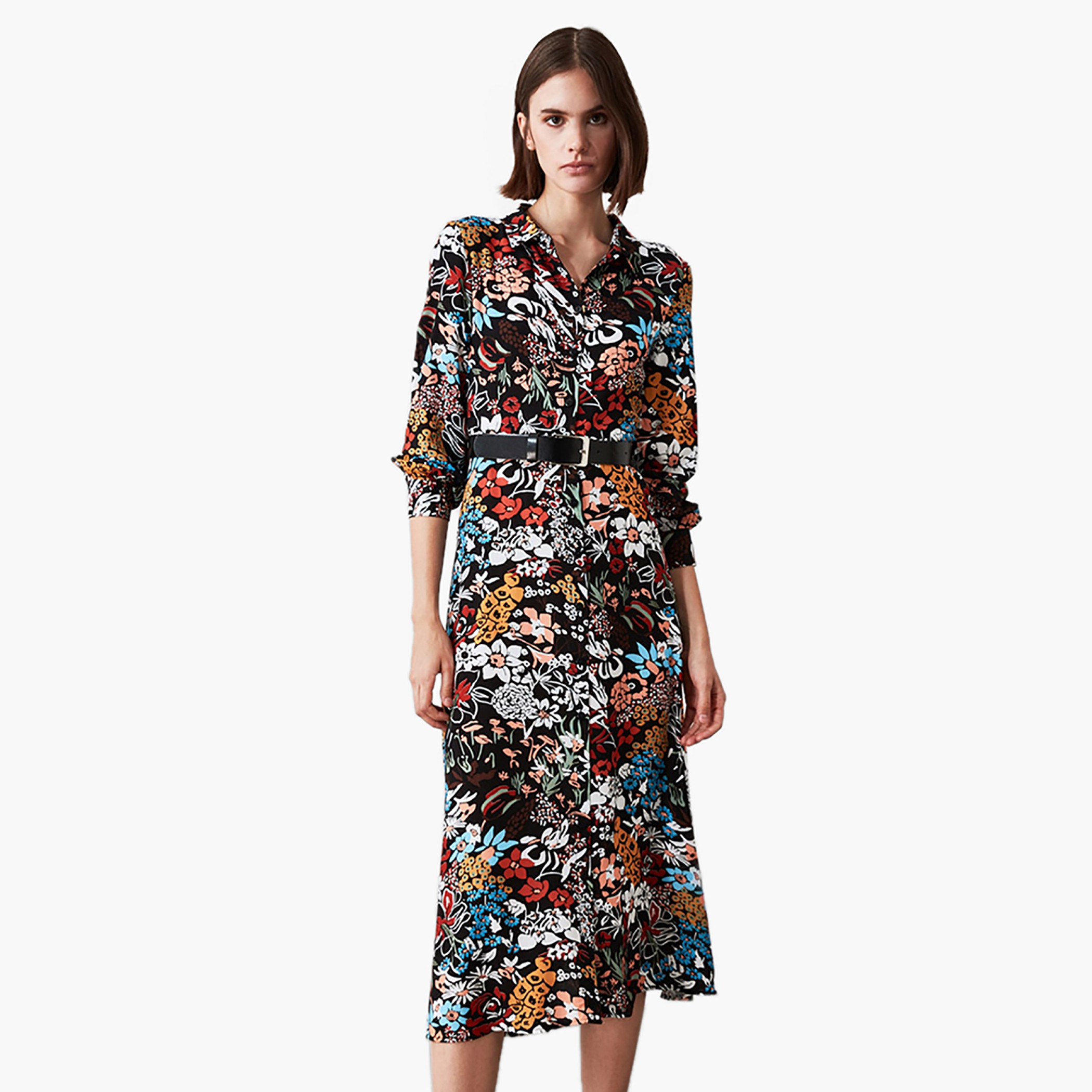 Trendyol Floral Print Midi Shirt Dress with Long Sleeves-women-clothing-dresses-image-1