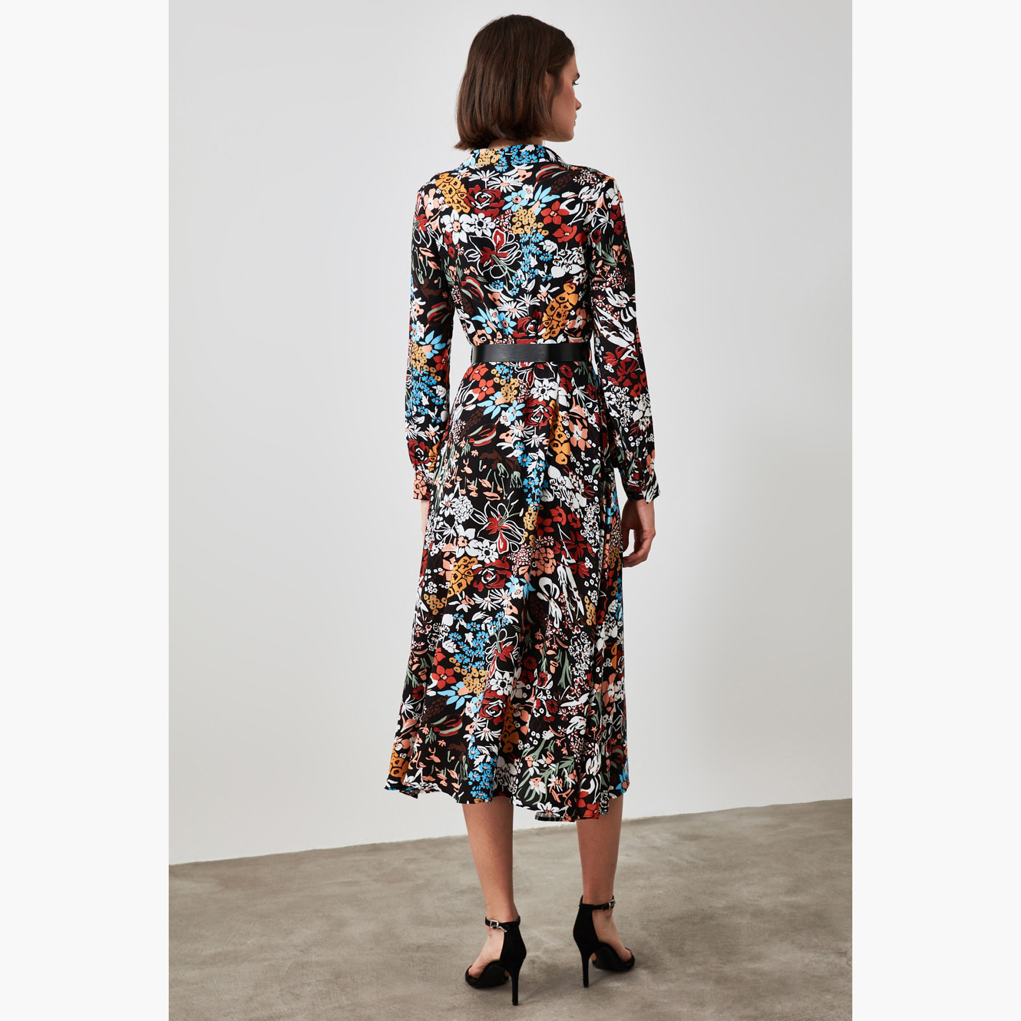 Trendyol Floral Print Midi Shirt Dress with Long Sleeves-women-clothing-dresses-image-2
