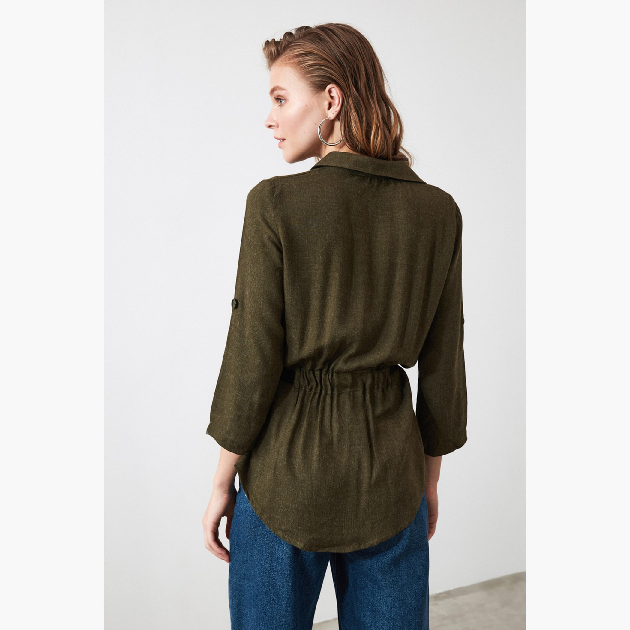 بلوزة سادة بأكمام 3/4 ورباط على الخصر من ترينديول-women-clothing-shirtsandblouses-blouses-image-5