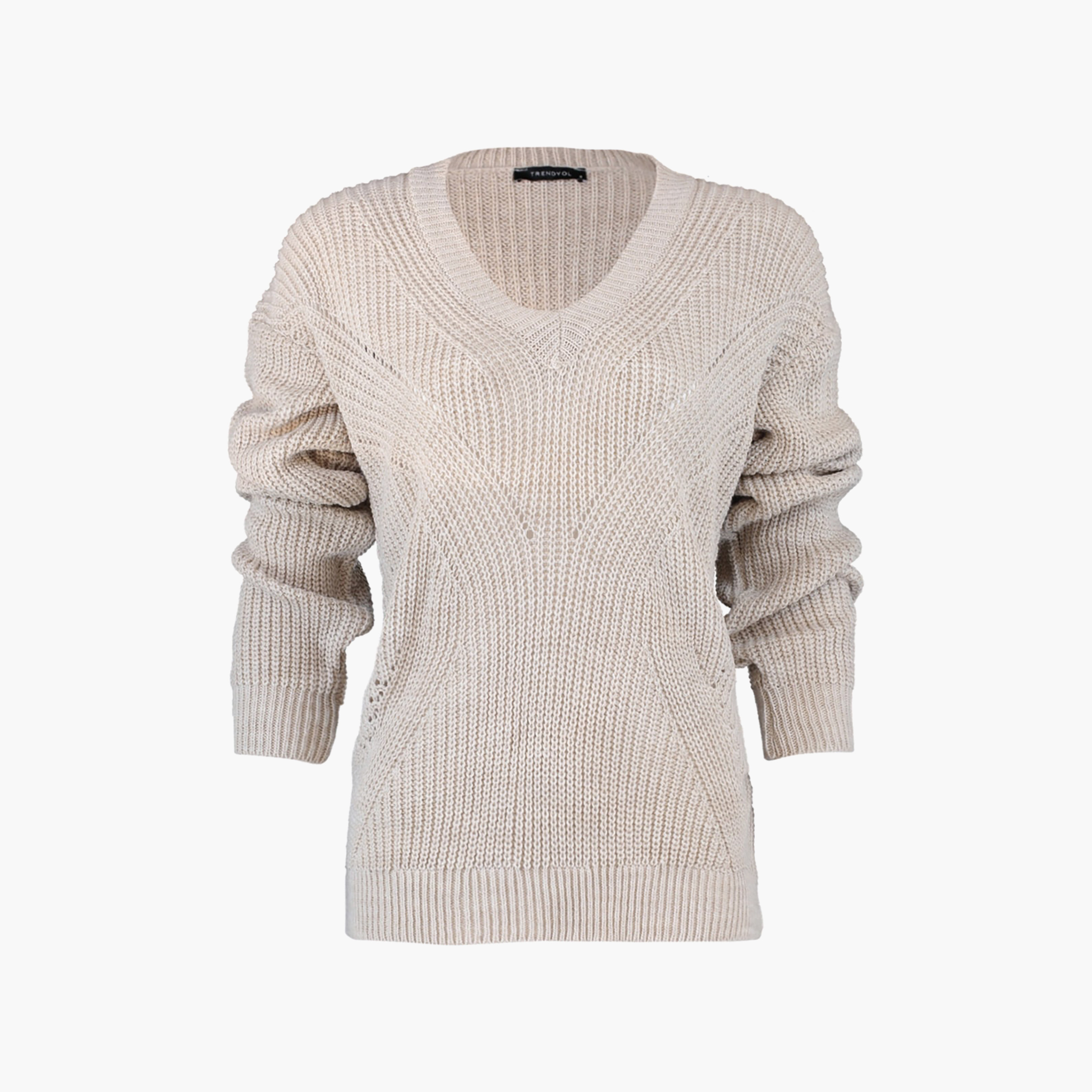 بلوفر حريمي بيج بملمس مضلع وأكمام ساقطة من تريندyol ميلا-women-winterwear-cardigansandjumpers-jumpers-image-6