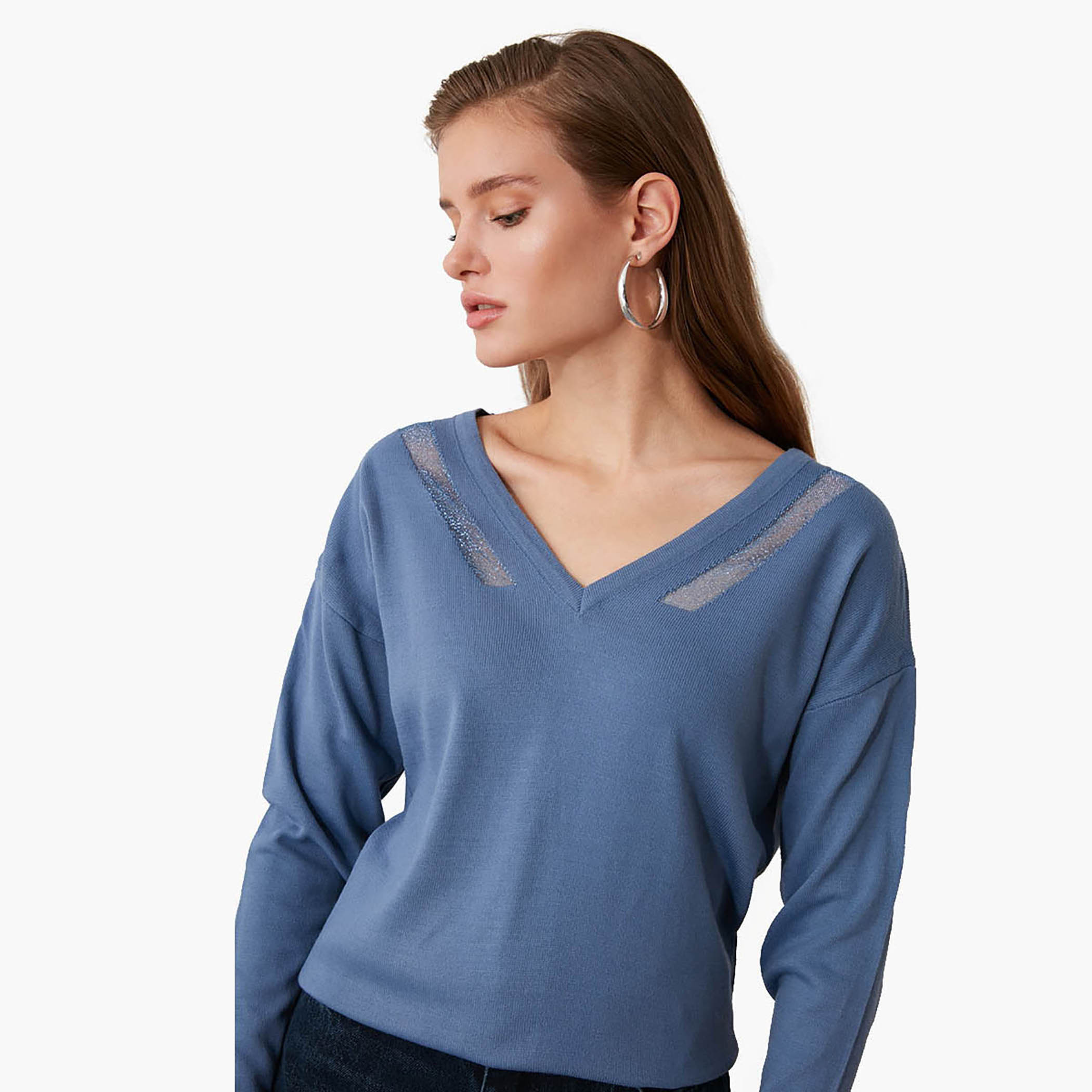 بلوفر صوف سادة بياقة v وأكمام طويلة من ترينديول-women-clothing-cardigansandjumpers-jumpers-image-4