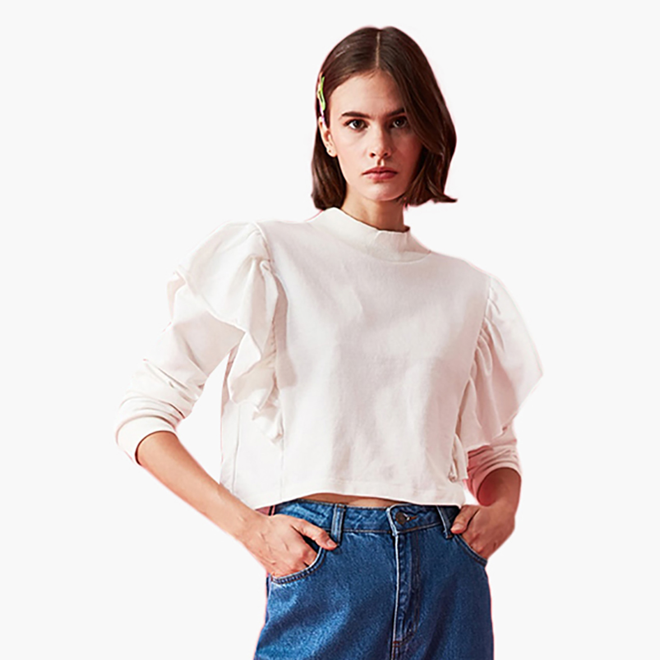 Trendyol Crop Top with Long Sleeves and Ruffle Detail-women-clothing-shirtsandblouses-blouses-image-3