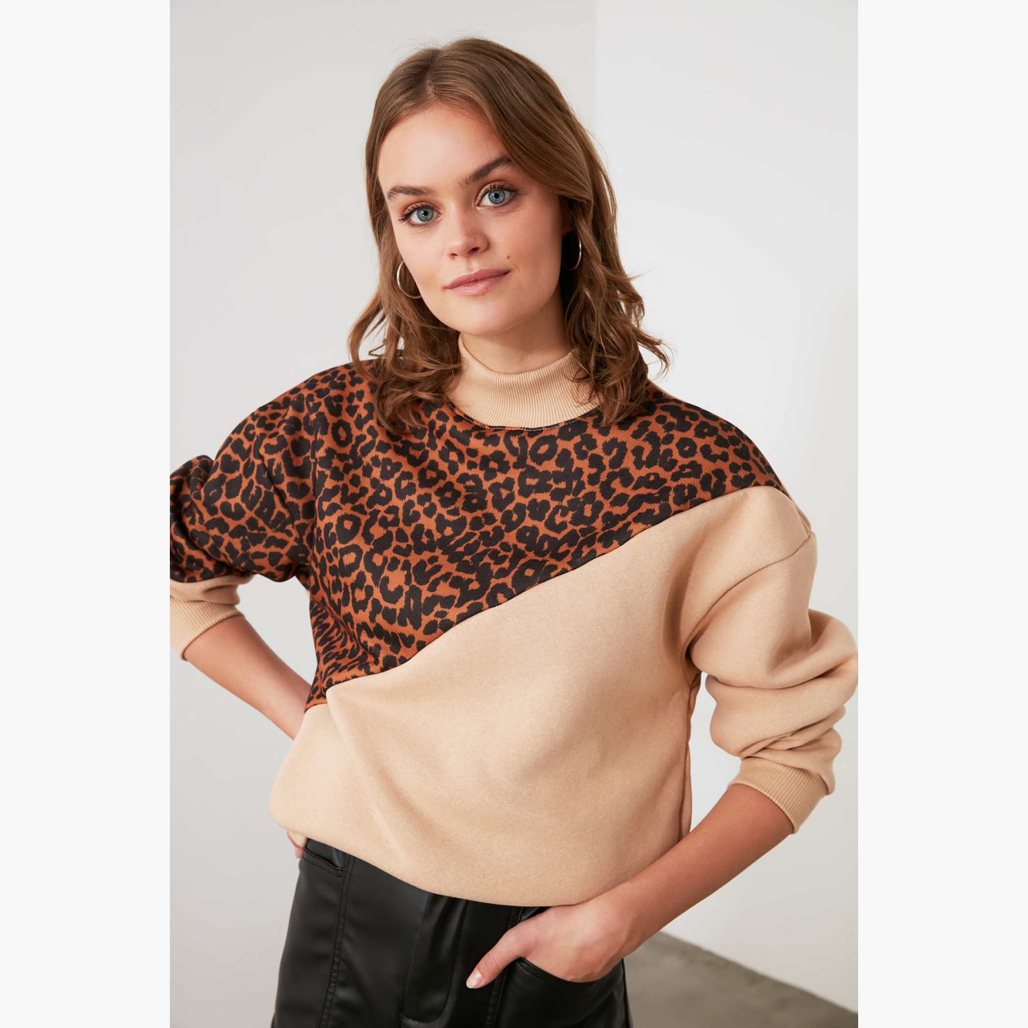 Trendyol Animal Print High Neck Sweatshirt with Long Sleeves-women-winterwear-hoodiesandsweatshirts-hoodies-image-2